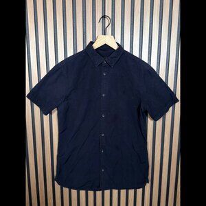 AllSaints Shirt Small Mens Blue Navy Waycross Short Sleeve Button Down Collared